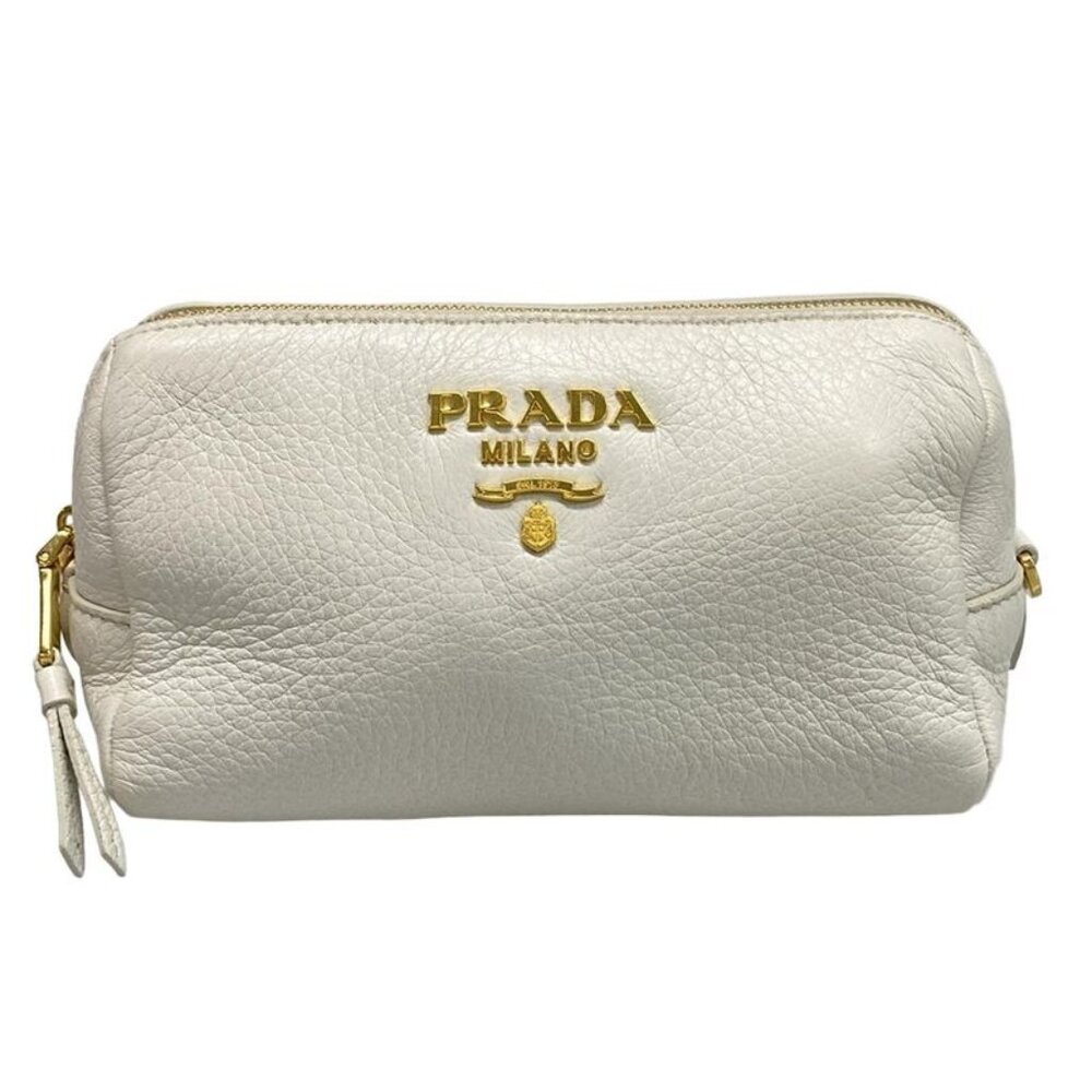 Prada Pouch Light Gray Leather - image 1